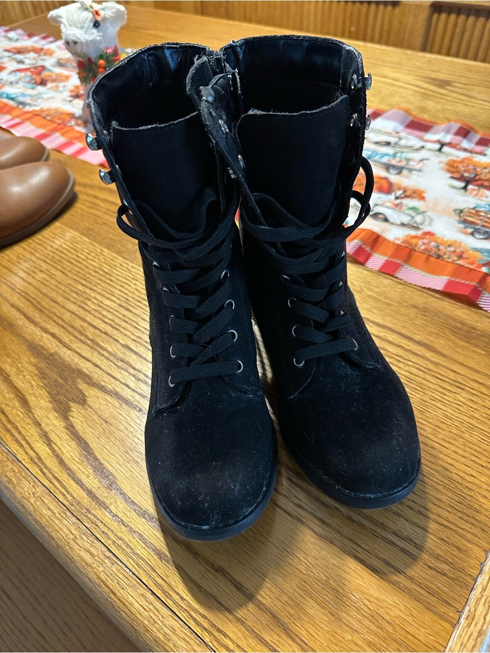 BAMBOO Black Lace-Up Suede Ankle Boots
